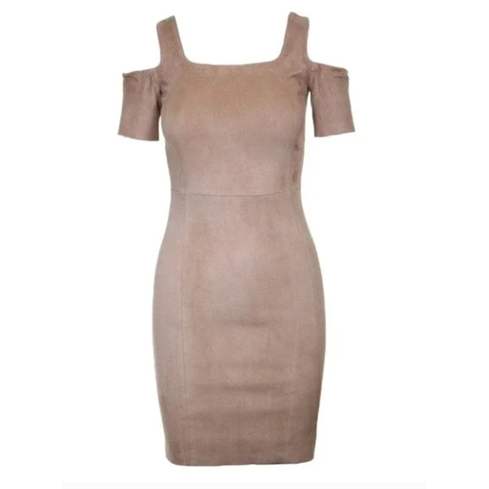 DROME Tan Genuine Leather Suede Cold Shoulder Dress